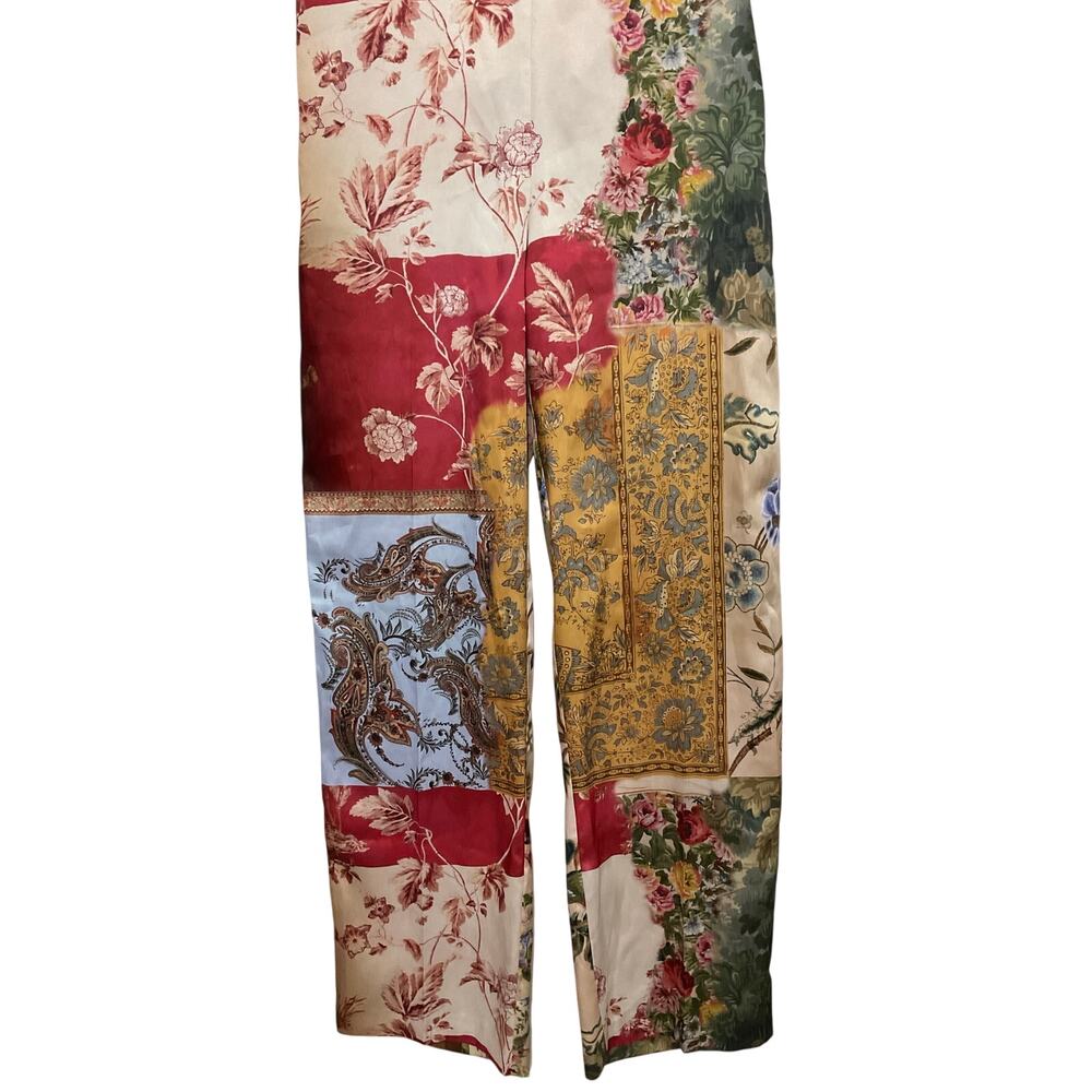 NWT Zara Satin Patchwork Printed Pants Bohemian Eclectic Floral Artsy Size Small - Picture 4 of 8